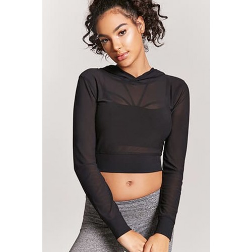 Forever 21 Active Sheer Mesh Hooded Top